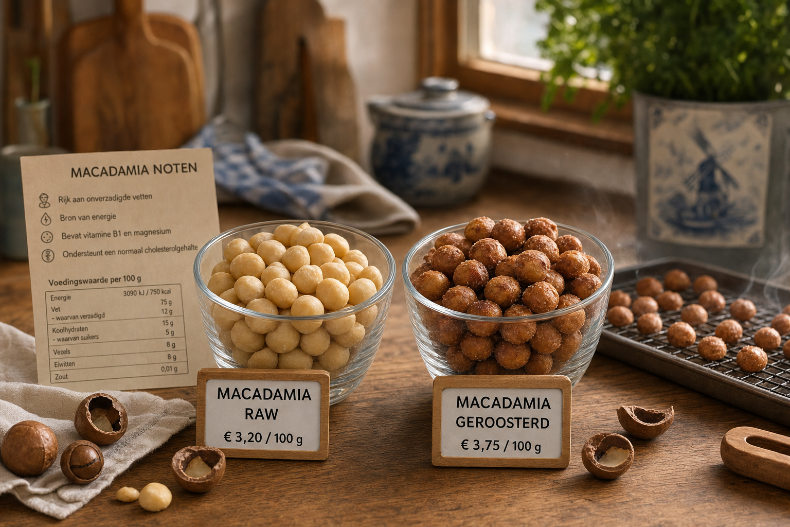Macadamia noten rauw en geroosterd