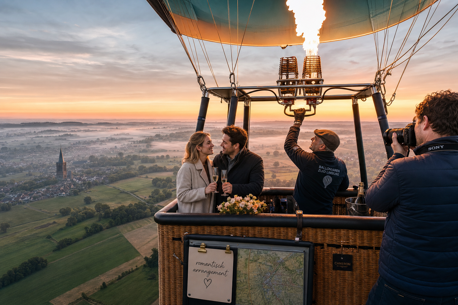 Romantisch champagne moment in luchtballon