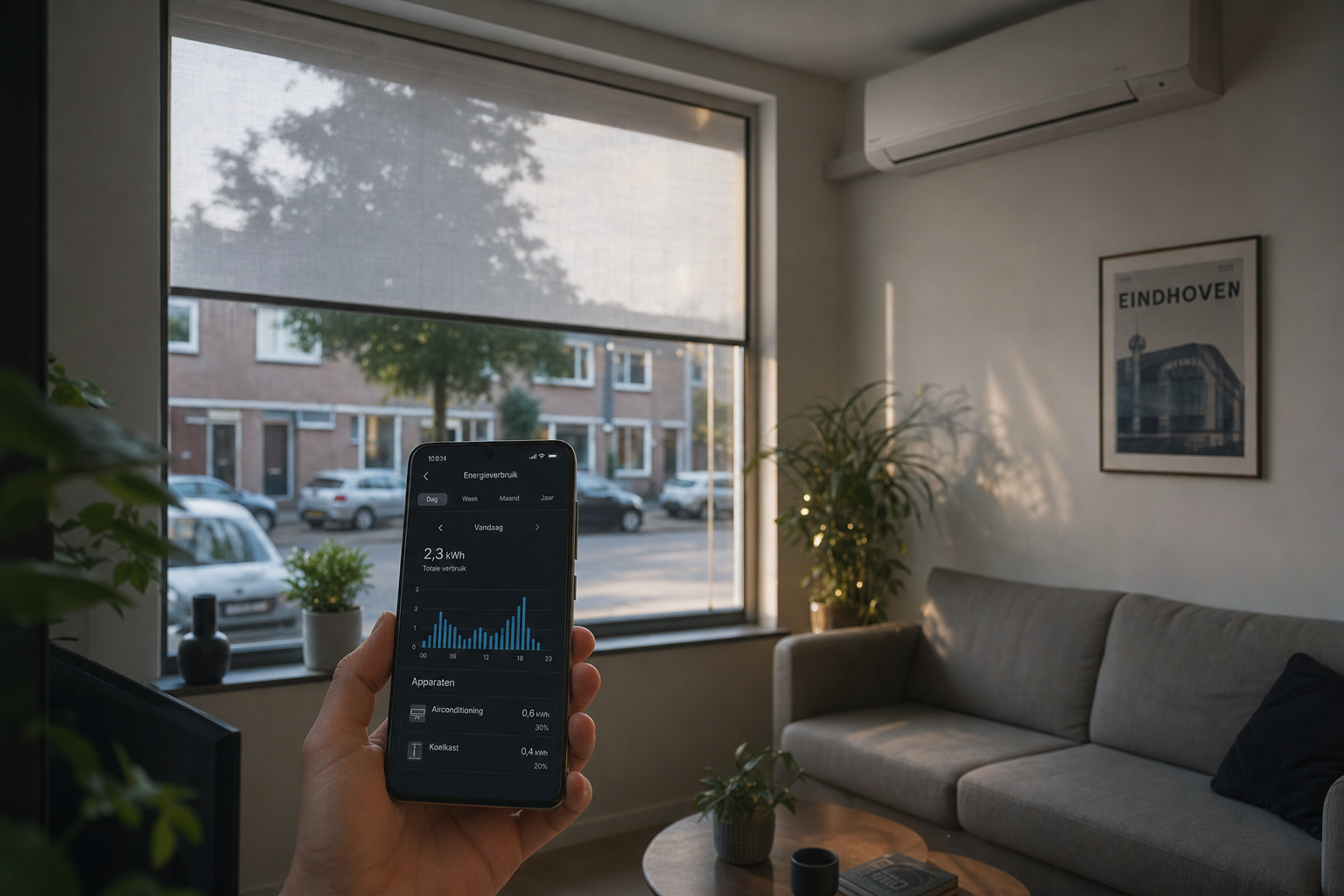 Energiebesparing door zonwering grafiek