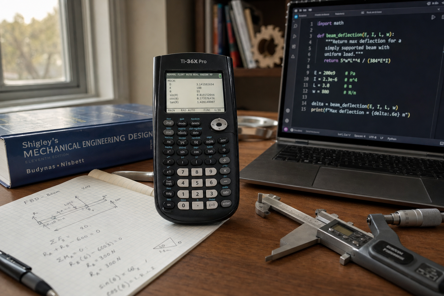 Calculator voor werktuigbouwkunde met geavanceerde functies