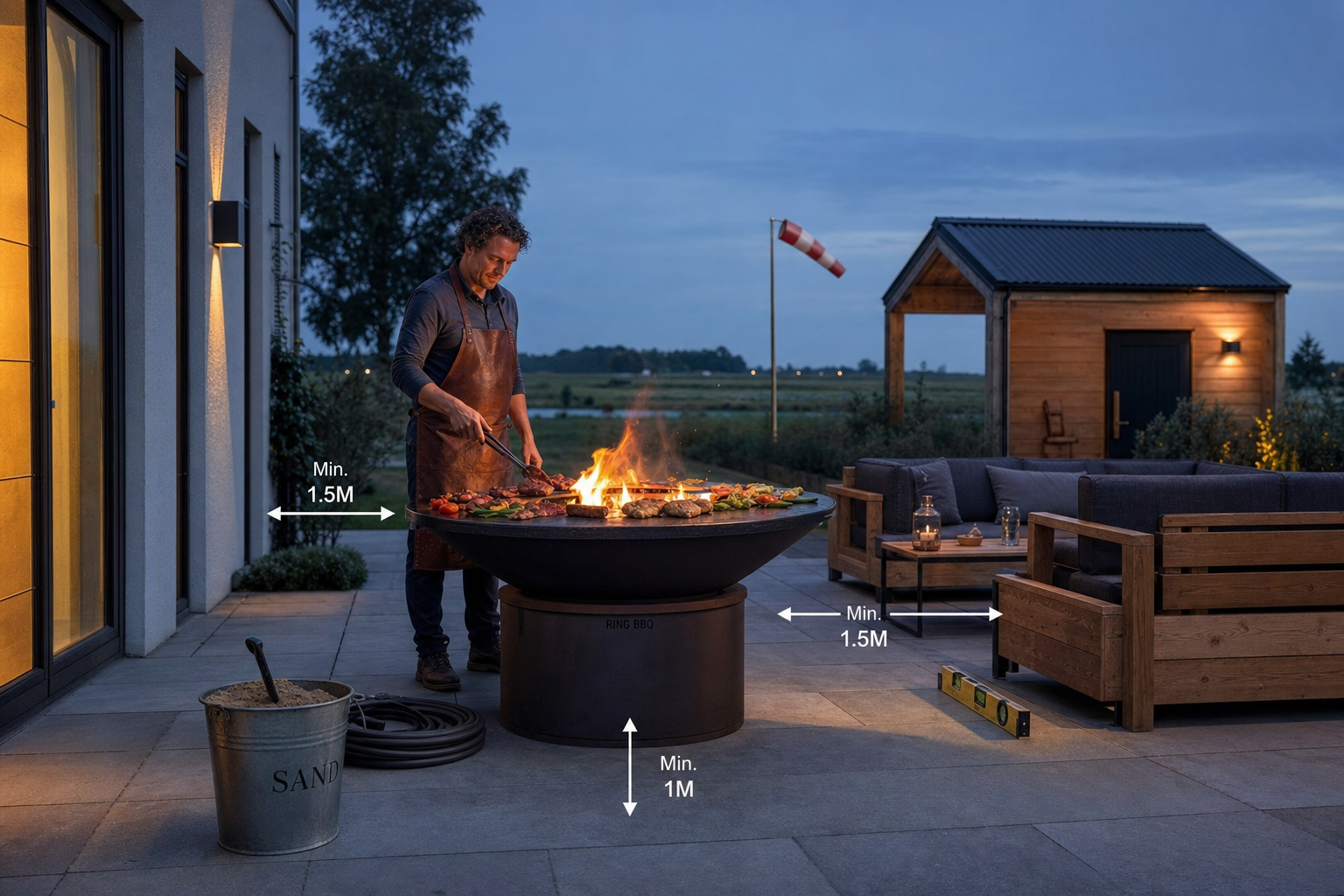 Veilige opstelling ring BBQ met juiste afstanden