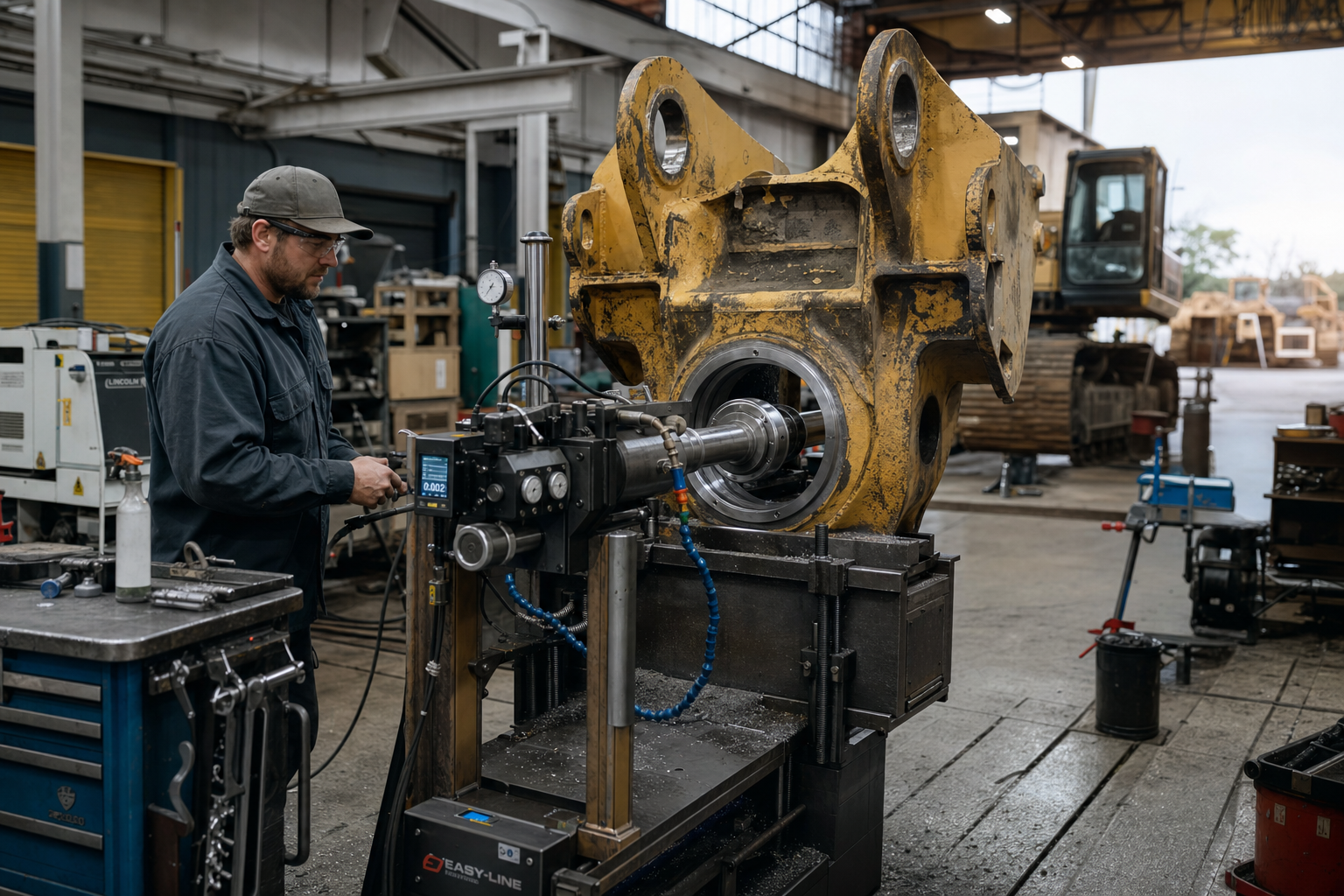 Line boring equipment for heavy machinery repair