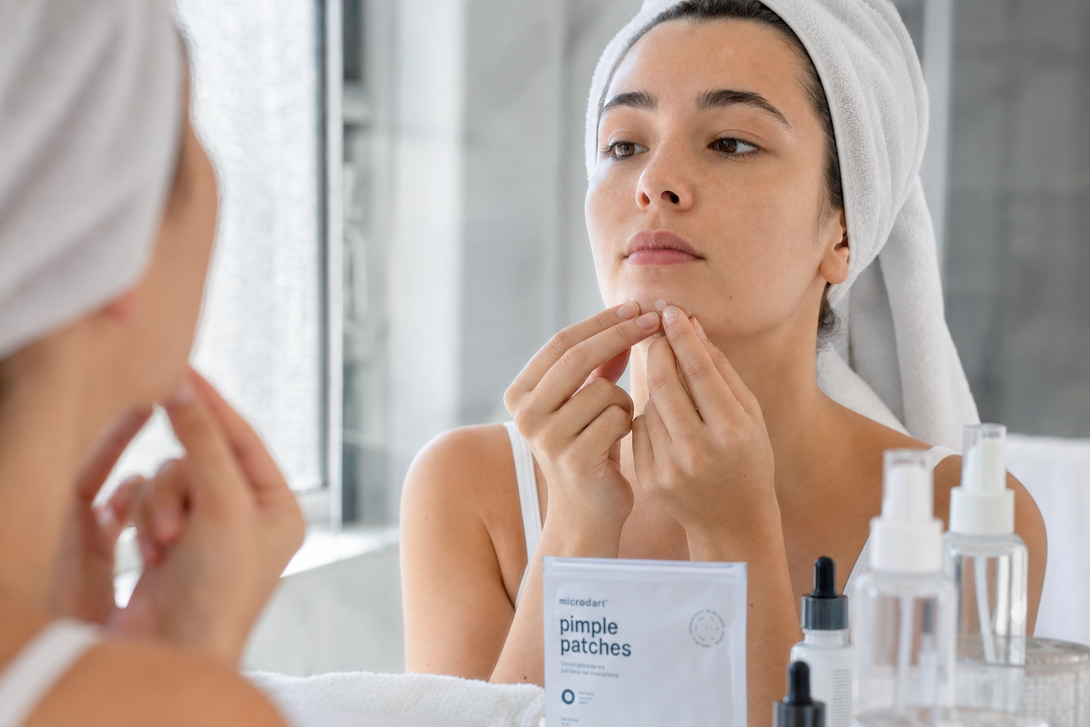 Microdart pimple patch toepassen op onderhuidse puist