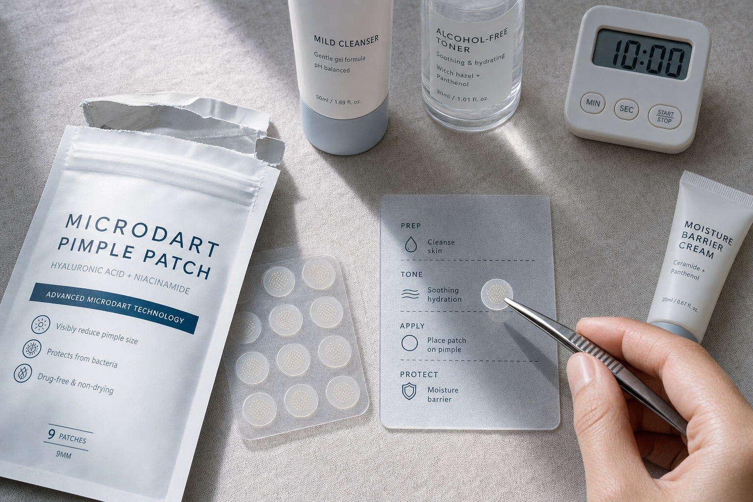 Stapsgewijs aanbrengen van microdart patch
