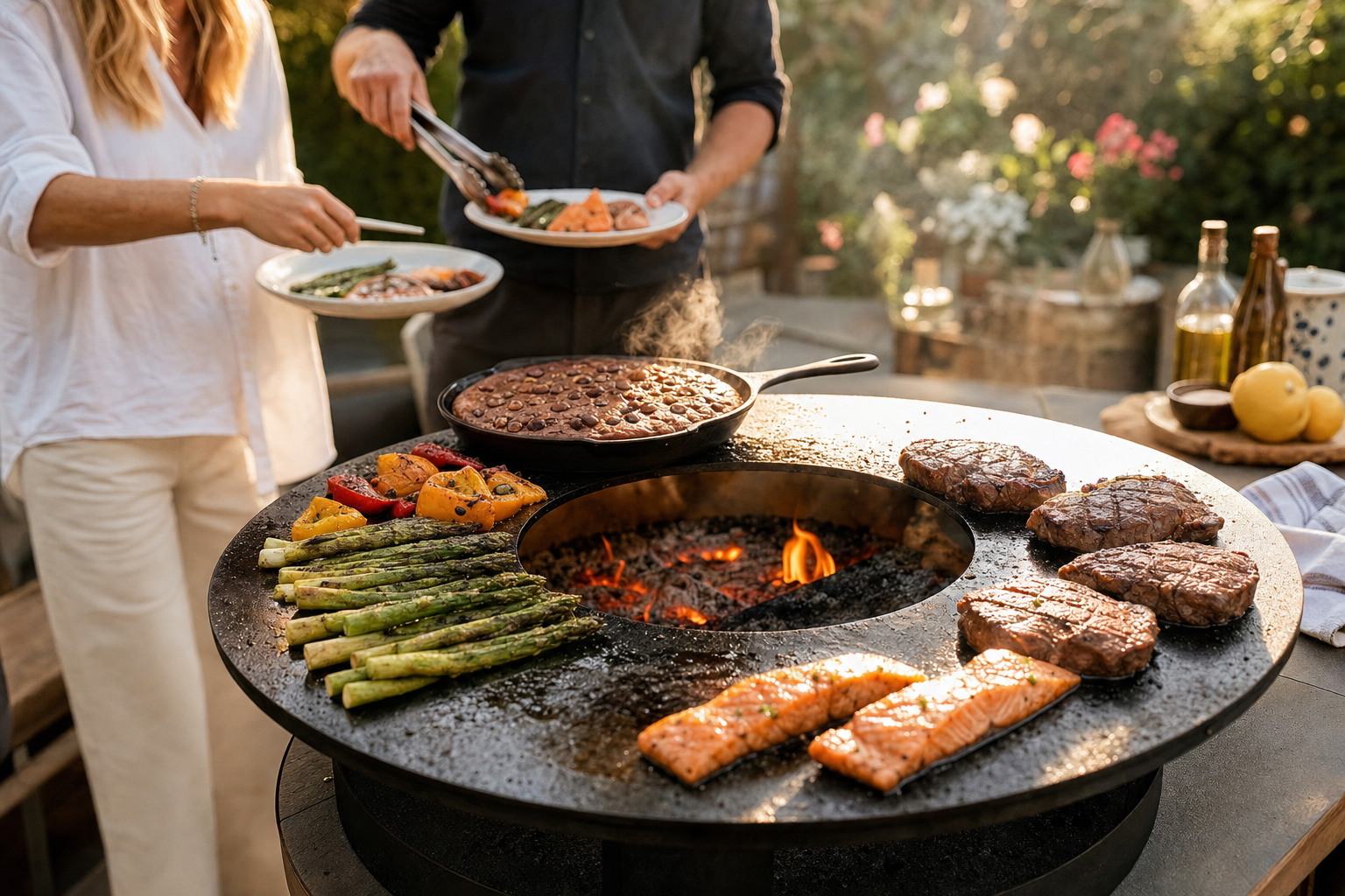 Ring BBQ met verschillende gerechten