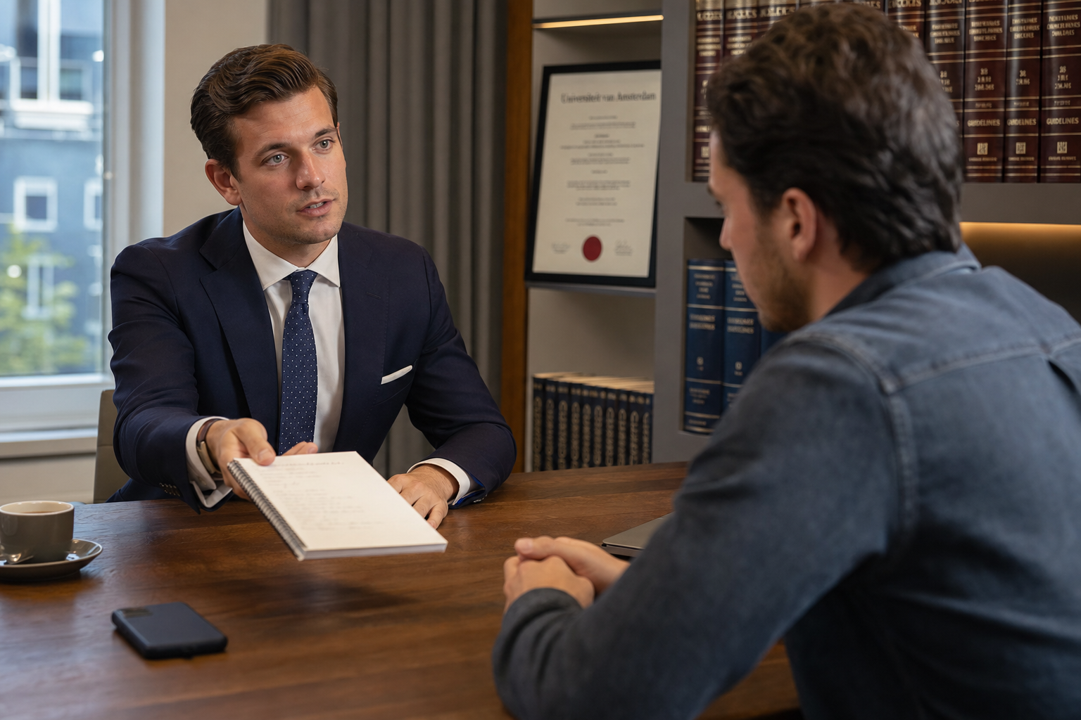 Strafrechtadvocaat in gesprek met cliënt
