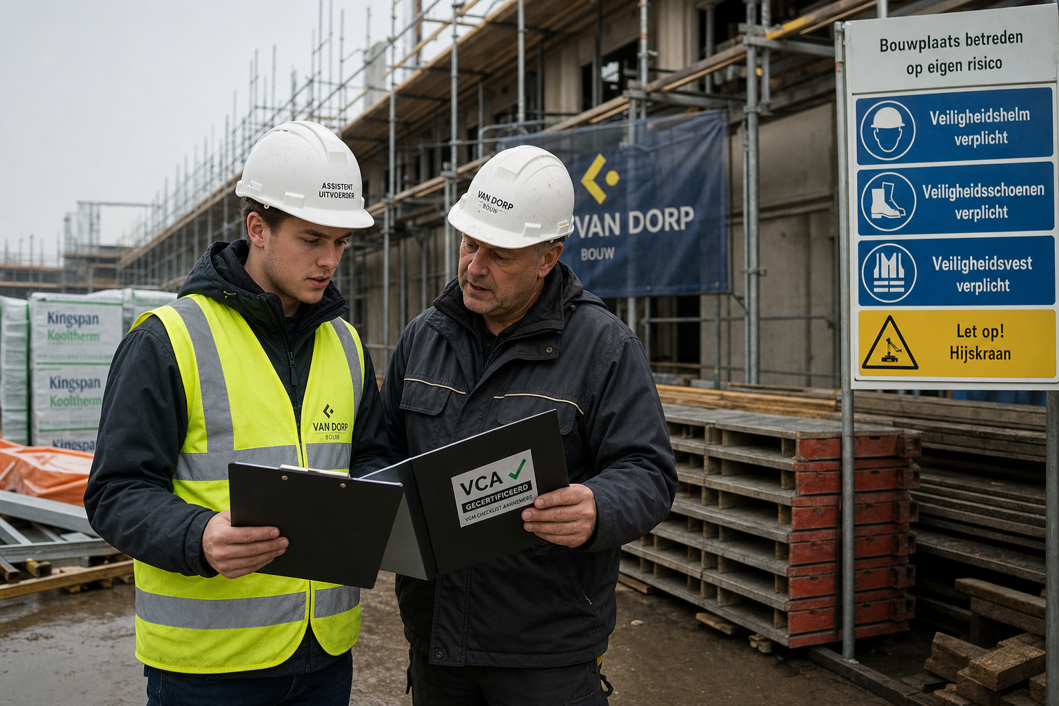 Assistent uitvoerder bouw aan het werk op bouwplaats