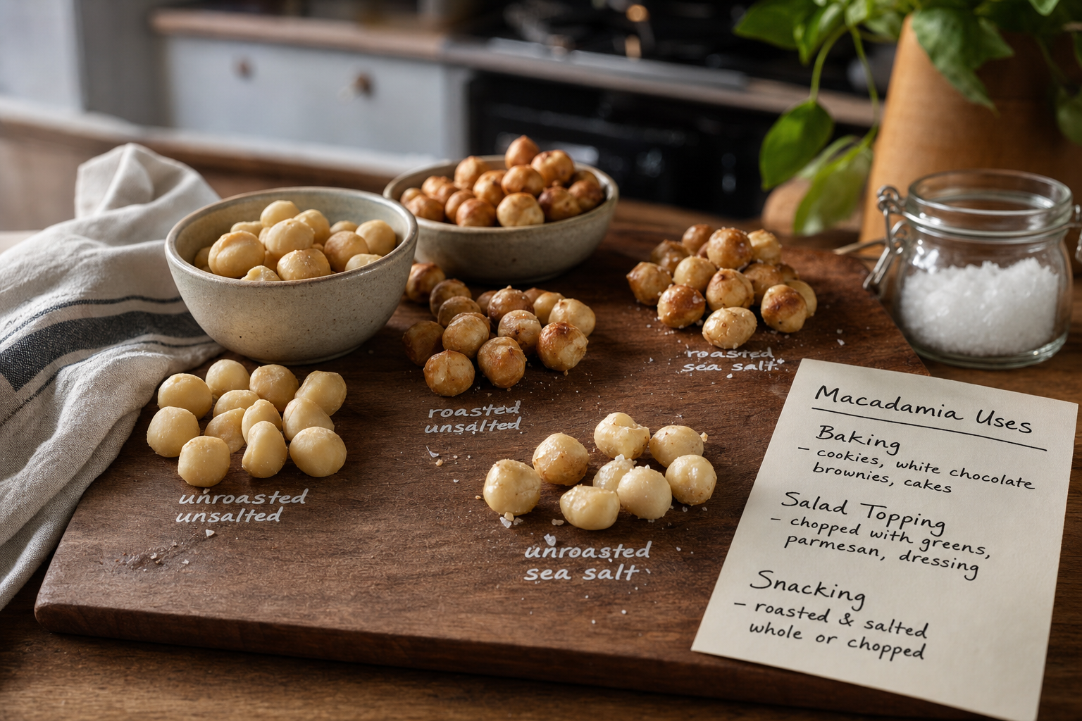 Gezouten versus ongezouten macadamia noten